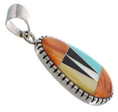 Turquoise Multicolor Inlay Sterling Silver Pendant Jewelry RS40067